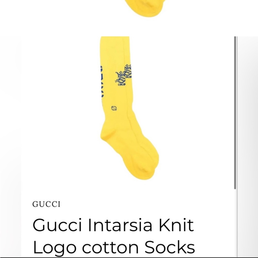 New $250 Gucci Yellow Knee-High Socks with Blue Design